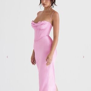 House of CB  CHARMAINE corset dress Light Pink Satin Corset Maxi Dress